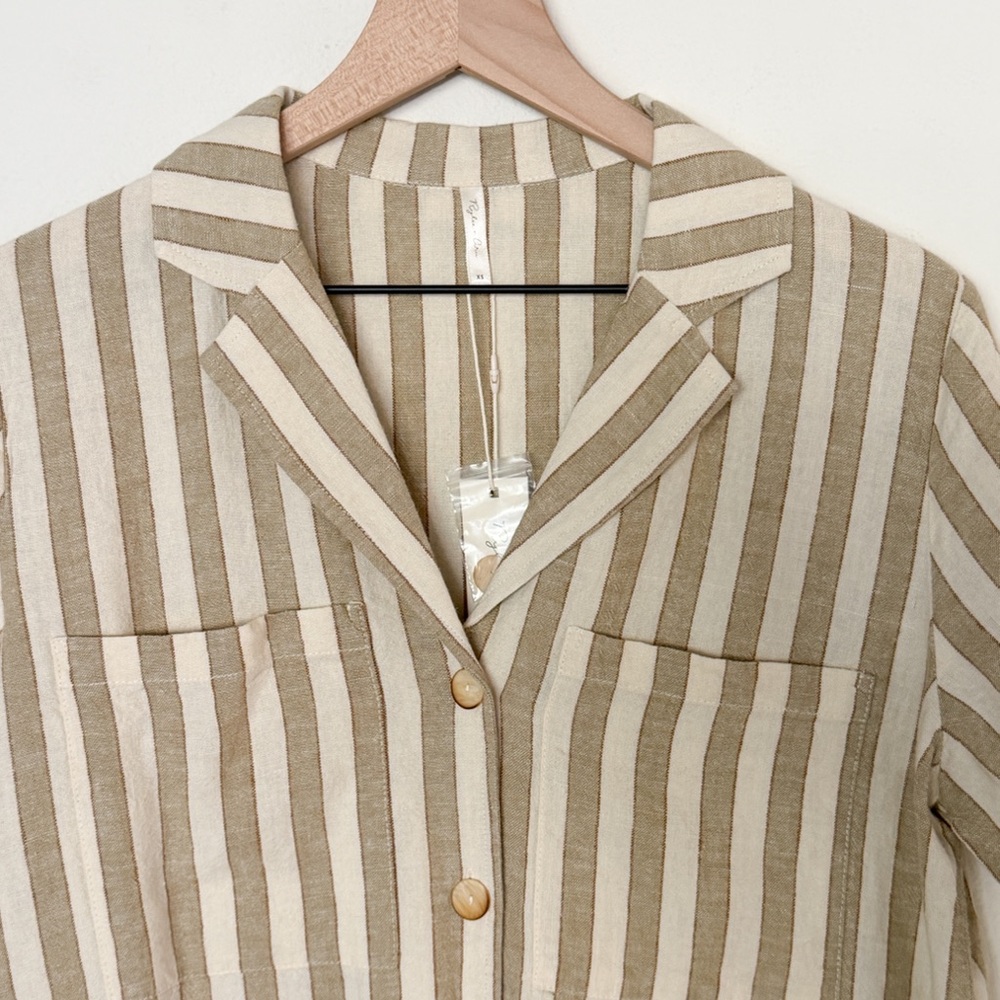 Rylee + Cru Beige and Cream Striped Mini Shirt Dress - Picture 4 of 4